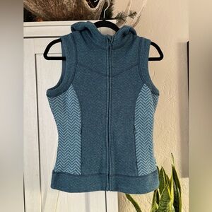 PrAna Wool Blend Soft Blue Hooded Zip Up Vest Maura Blue Yonder XS